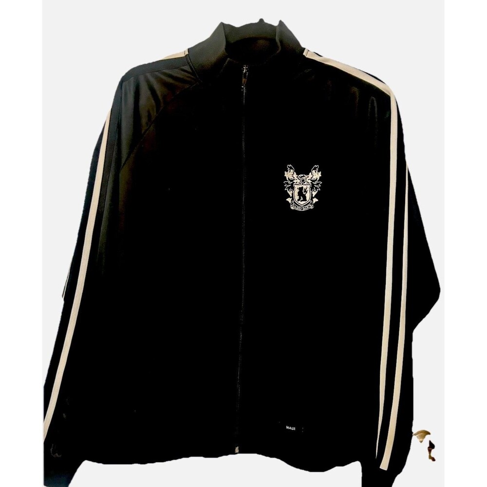 Hard Rock Cafe Mens L  Maui Black White Stripe Full Zip  Atheletic Track Jacket